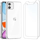 NEW'C Hülle für iPhone 11 Ultra Transparent Silikon Weiches TPU Gel und 2 × Panzer Schutz Glas für iPhone 11